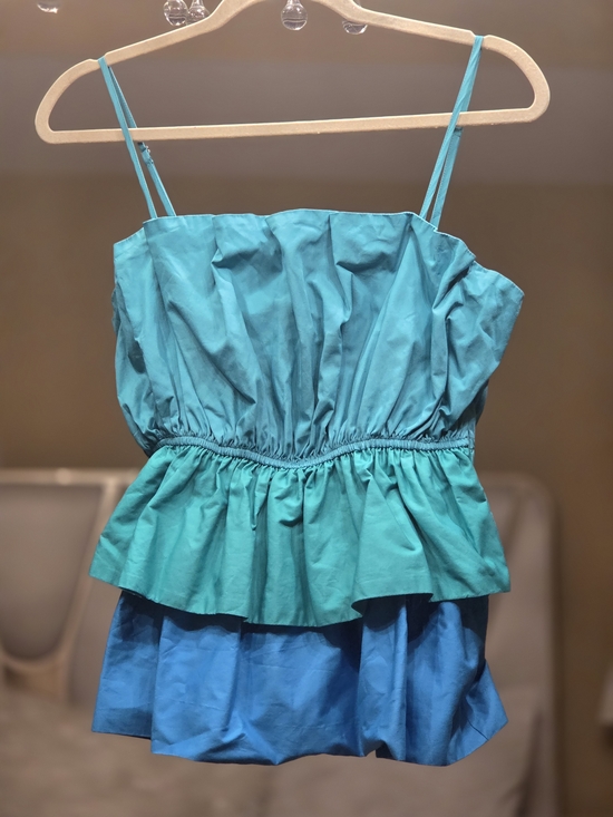 Milly Tops - Milly Naiomi Cotton 3 Color Tiered Ruffled Peplum Spaghetti Strap Top  S